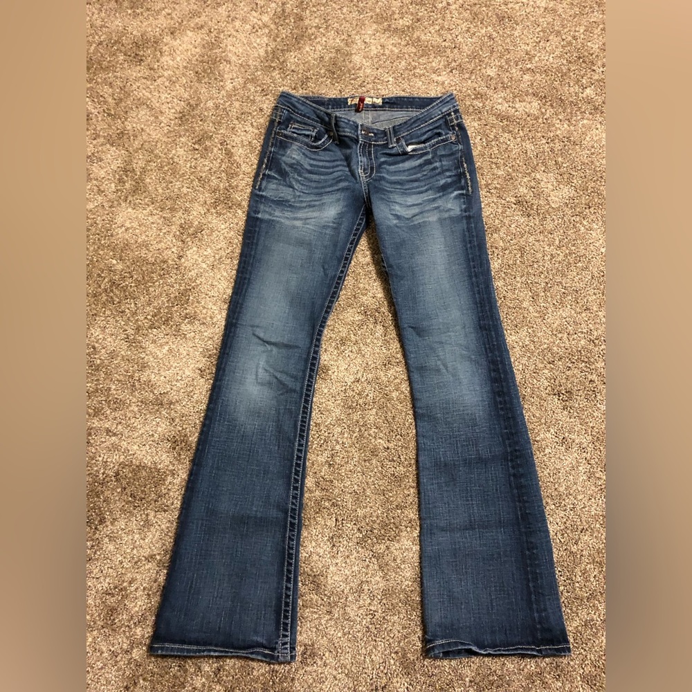 BKE Sabrina Women's 31x32.5 Dark Wash Denim Thick Stitch Low Rise Bootcut EUC!